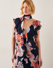 Carrie Floral Chiffon Skinny Scarf, , large
