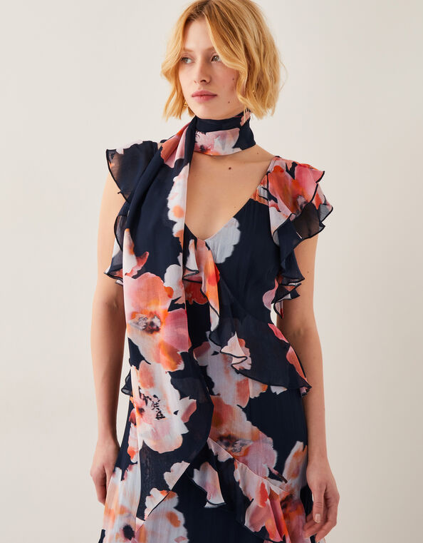 Carrie Floral Chiffon Skinny Scarf, , large