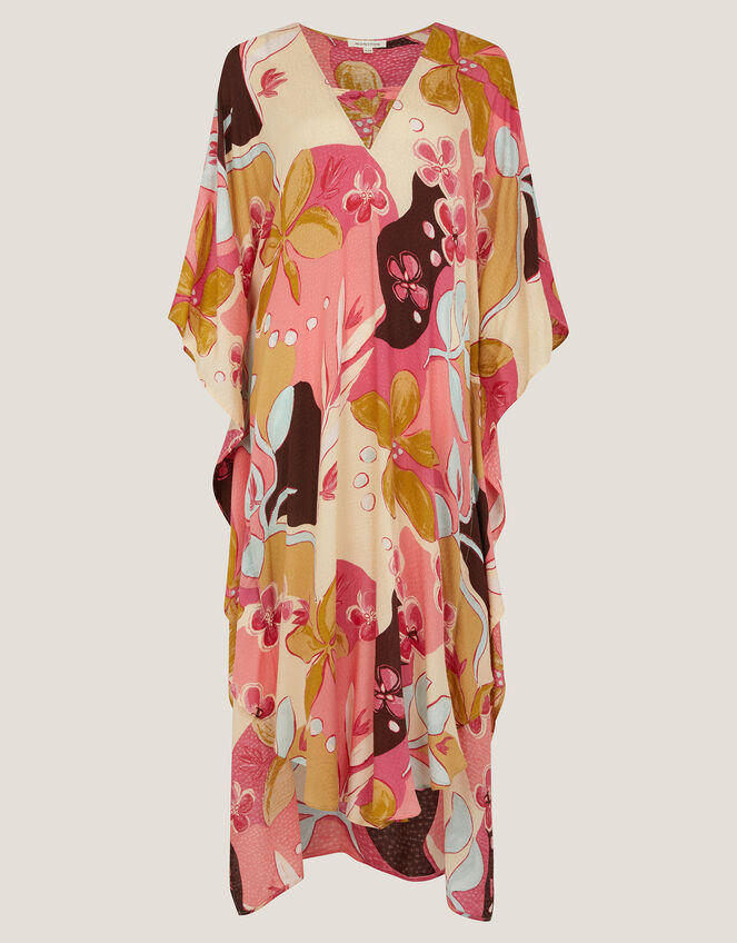 Iris Floral Print Maxi Kaftan, Orange (CORAL), large