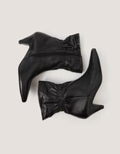 Fia Ruched Leather Kitten Heel Boots, Black (BLACK), large