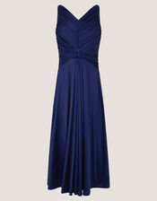 Skye Ruched Knot Jersey Prom Dress, Blue (NAVY), large