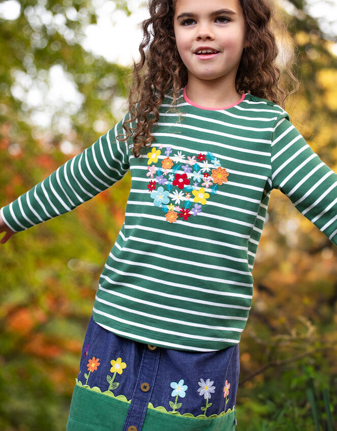 Frugi Cara Floral Embroidered Corduroy Skirt, Blue (NAVY), large