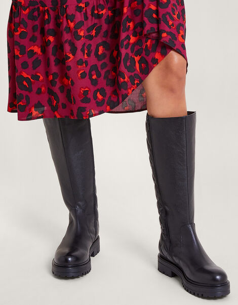 Quilted Leather Stomp Boots, Black (BLACK), large