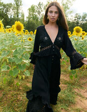 Piti Cuiti Frilly Cutwork Maxi Dress, Black (BLACK), large
