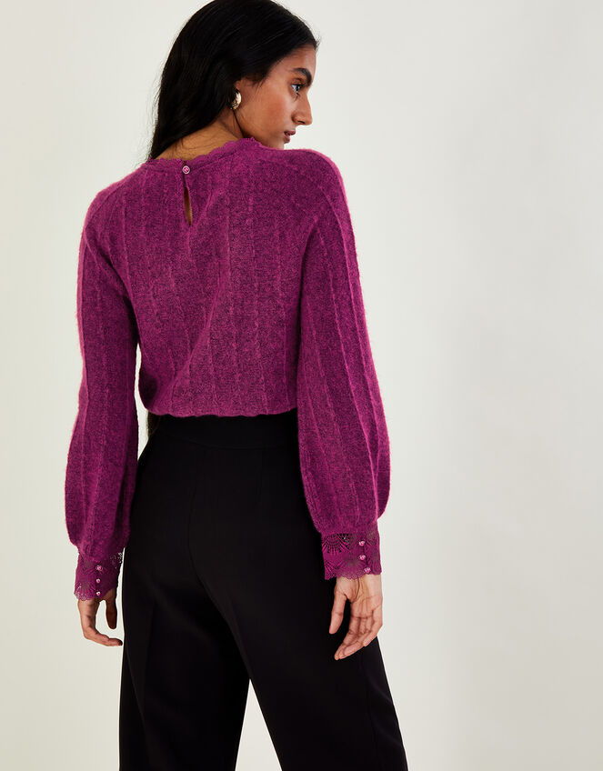 Lace Trim Jumper with Recycled Polyester, Pink (MAGENTA), large