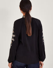 Farah Floral Embroidered Blouse, Black (BLACK), large
