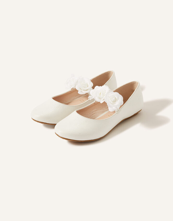 Shimmer Corsage Ballerina Flats, Ivory (IVORY), large