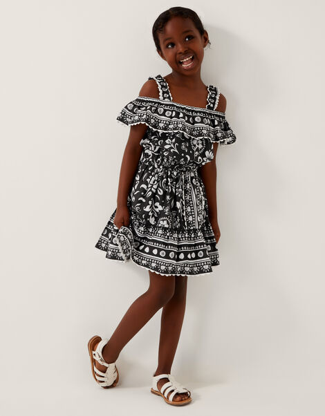 Tile Print Top and Skirt Set, Black (BLACK), large