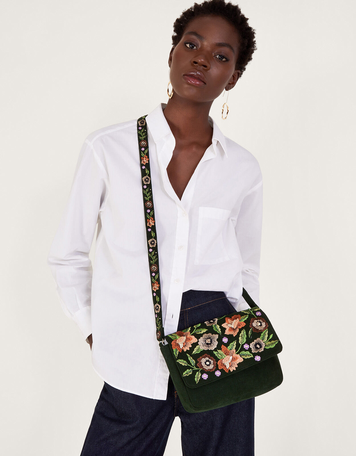 Embroidered Cord Cross Body Bag