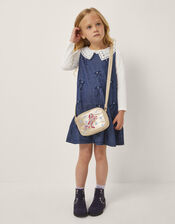 Collar Top & Chambray Bow Dress Set, Blue (BLUE), large