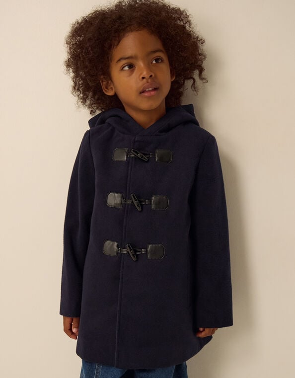 Smart Hooded Duffle Coat, Blue (NAVY), large