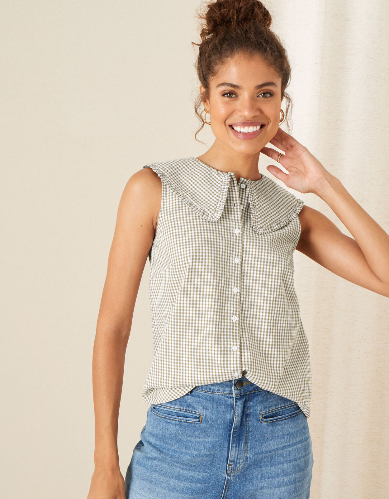Gingham Sleeveless Top Green