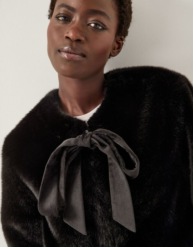 Farah Bow Faux Fur Jacket, Black (BLACK), large
