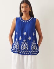 Saffron Embroidered Tank Top, Blue (BLUE), large
