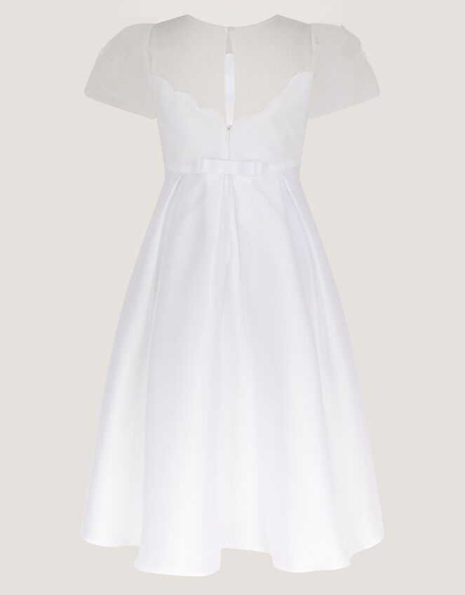 Chiffon Sleeve Floral Embroidered Dress, White (WHITE), large