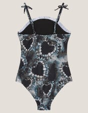 Tie-Dye Heart Smocked Swimsuit, Black (BLACK), large