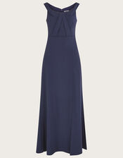 Beatrice Crepe Bardot Maxi Dress, Blue (NAVY), large