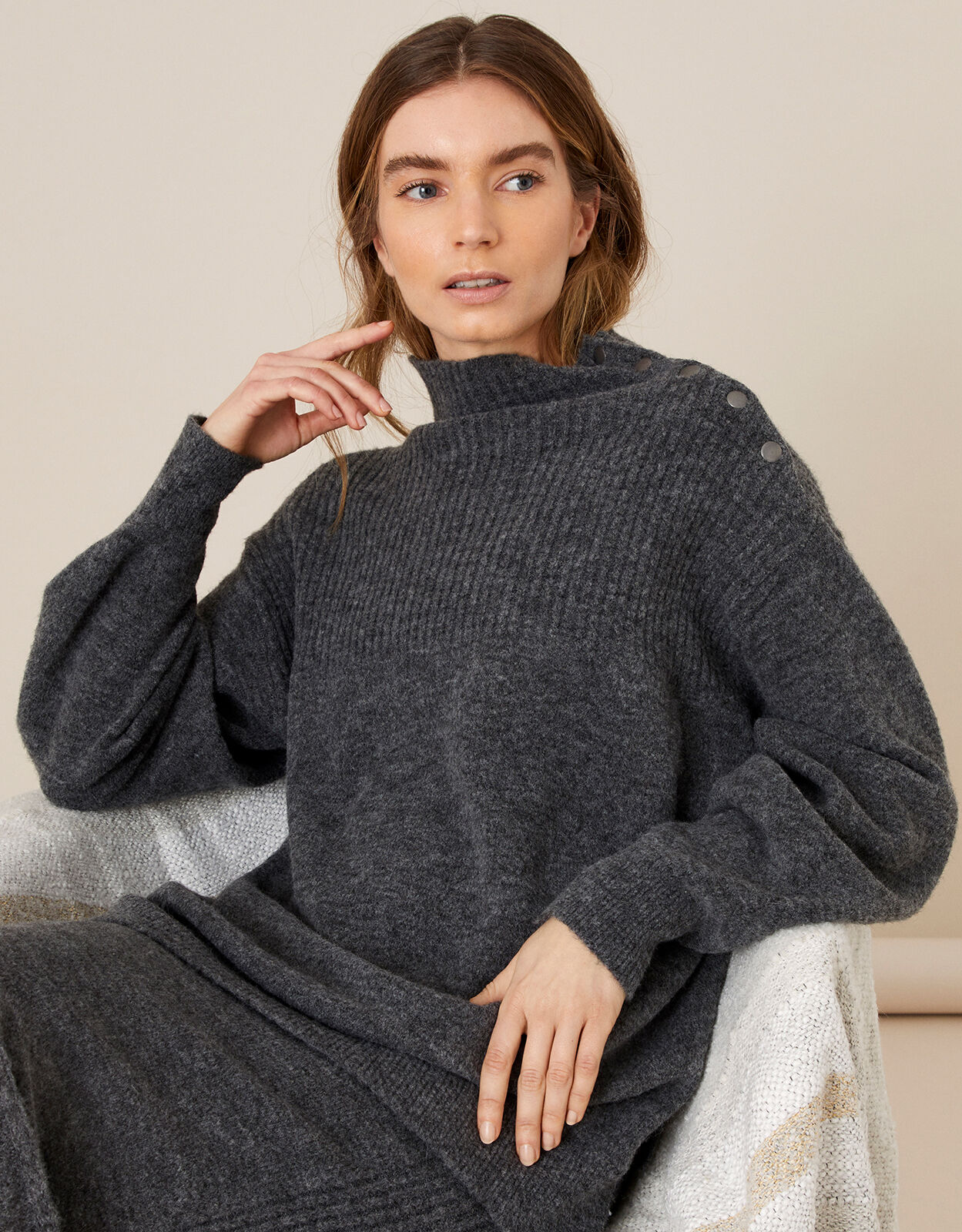 High neck grey jumper hot sale