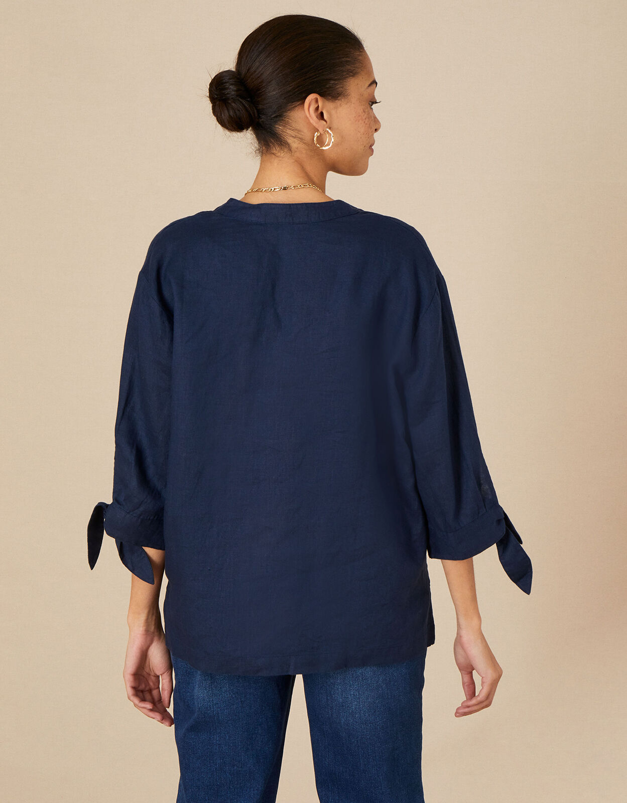 Tie Cuff Linen Tee Blue | Tops \u0026 T 