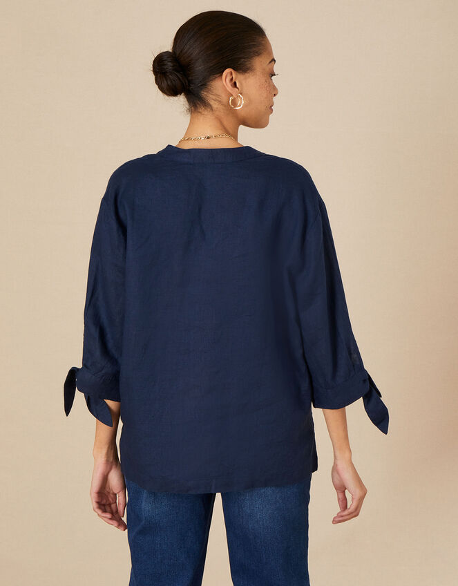 Tie Cuff Linen Tee, Blue (NAVY), large