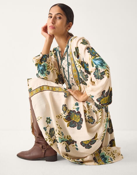 Zenya Floral Print Midi Dress, Green (GREEN), large