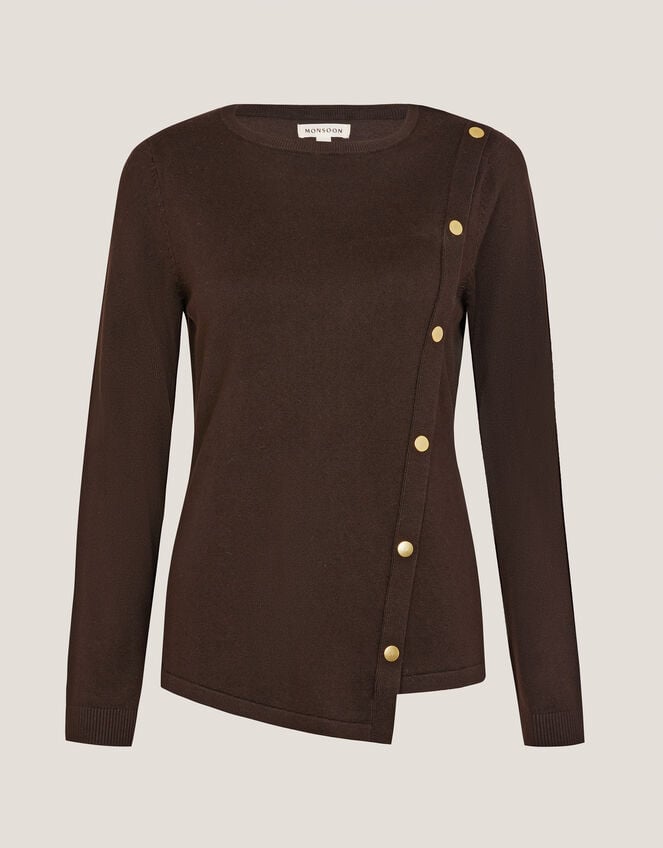 Bonnie Asymmetrical Button Jumper, Brown (CHOCOLATE), large