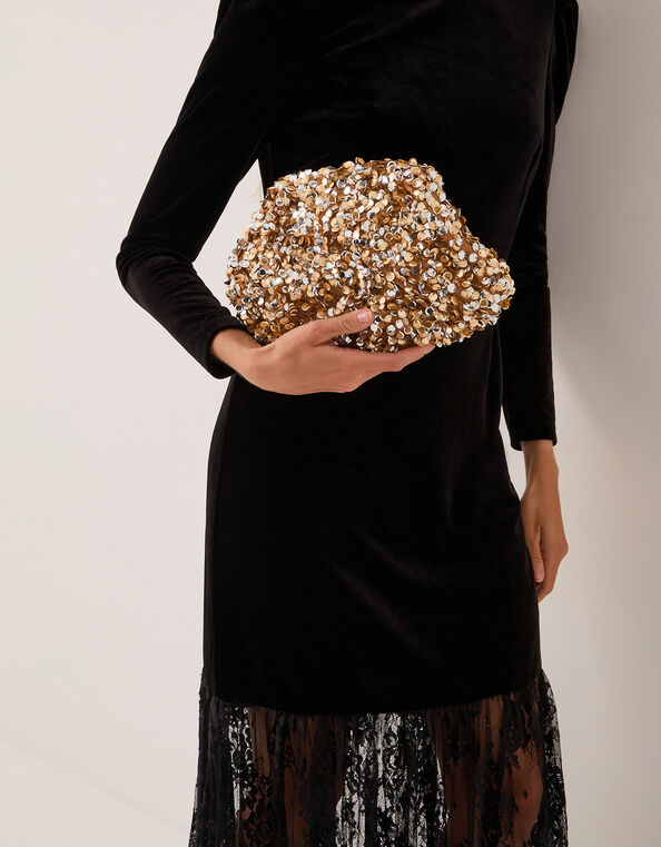 Kira Sequin Clutch Bag, Gold (GOLD), large