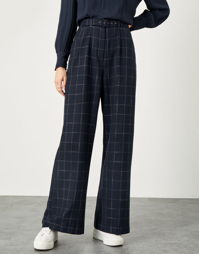 Charlie Check Belted Trousers, Blue (NAVY), large