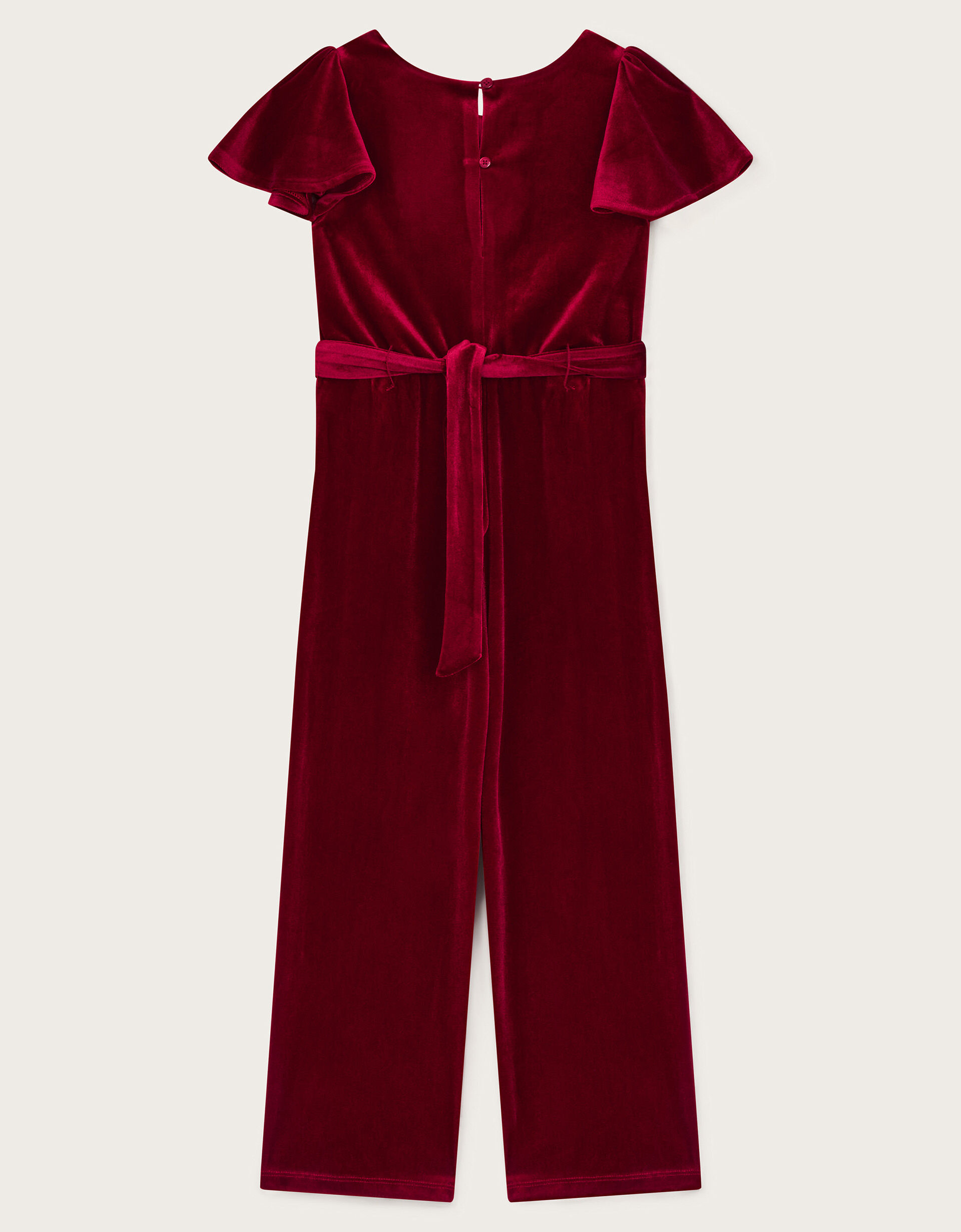 Sequin Belt Velour Jumpsuit Red