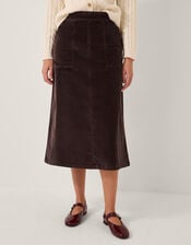 Malika Corduroy Midi Skirt, Brown (CHOCOLATE), large