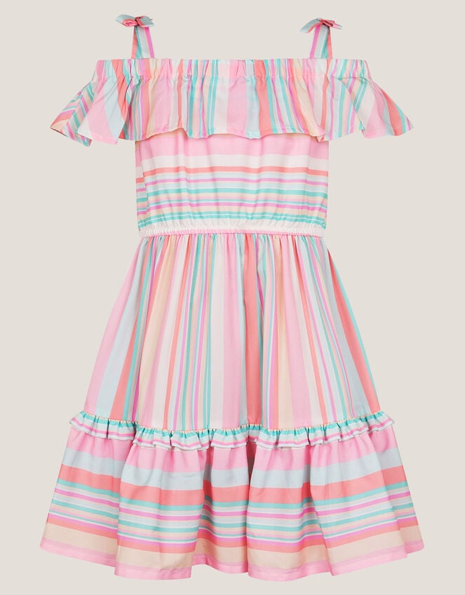 Stripe Woven Ruffle Dress, Multi (MULTI), large