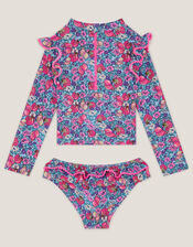 Floral Shell UPF50+ Rash Vest Swim Set, Blue (BLUE), large