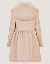 Faux Fur Collar Frill Coat, Camel (OATMEAL), large