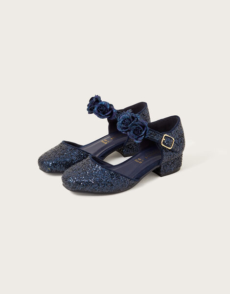 Corsage Glitter Heels , Blue (NAVY), large
