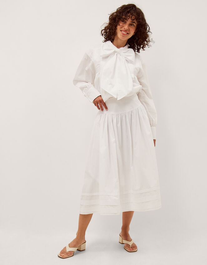 Nicole Cotton Midi Skirt, White (WHITE), large