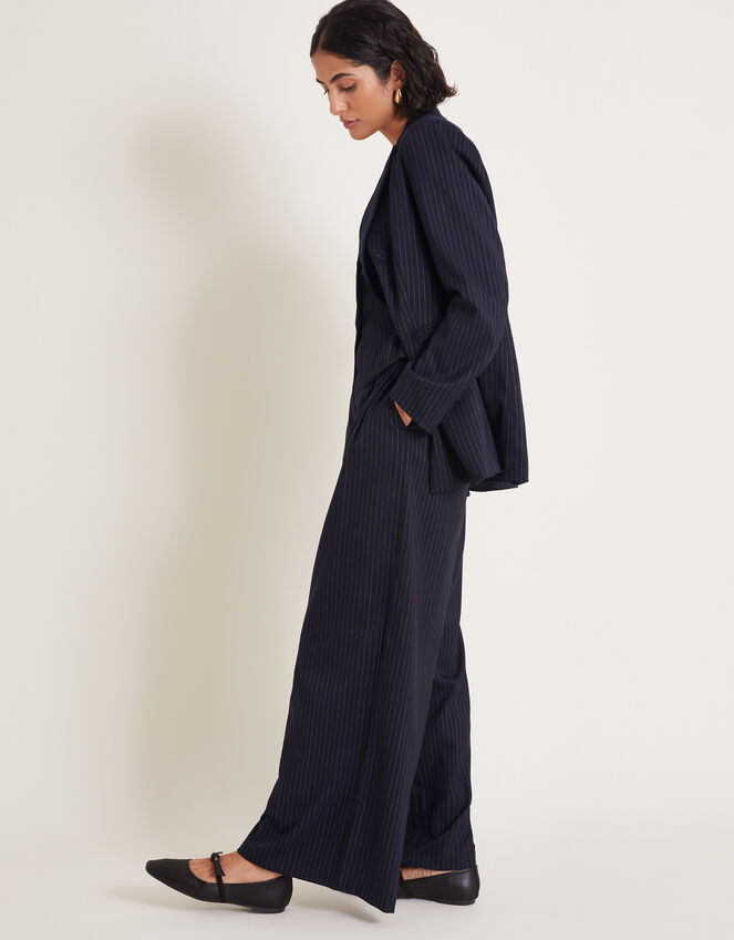 Paige Pinstripe Wide Leg Trousers, Blue (NAVY), large