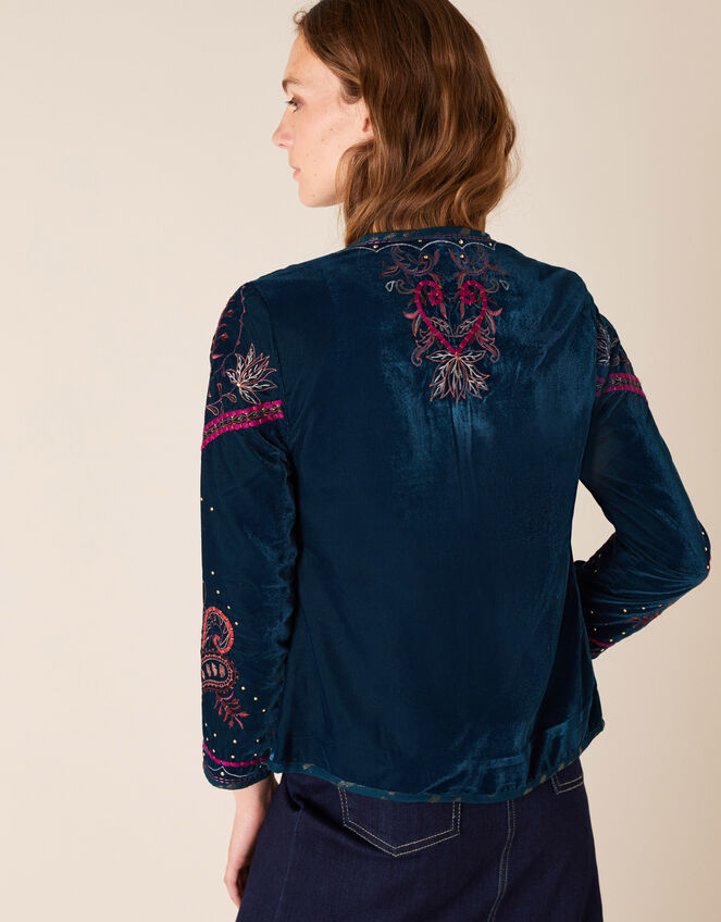Embroidered Velvet Jacket, Teal (TEAL), large