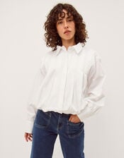 Nicole Detachable Bow Shirt, White (WHITE), large
