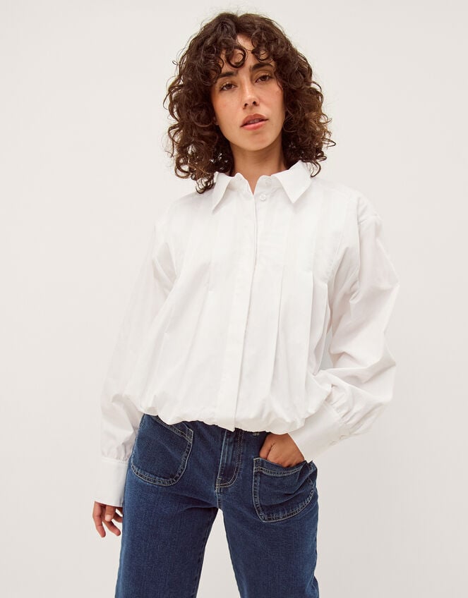 Nicole Detachable Bow Shirt, White (WHITE), large