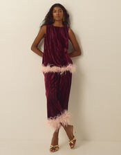 Emma Sleeveless Faux Feather Velvet Top, Red (BURGUNDY), large