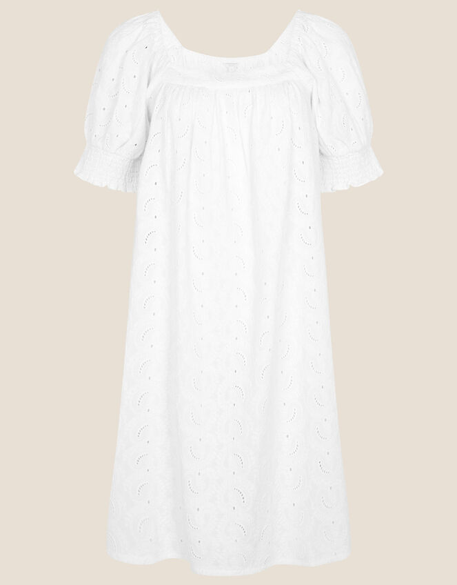 Short Sleeve Square Neck Schiffli Tunic , White (WHITE), large
