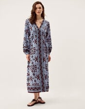 Thalia Palm Print Midi Dress, Blue (BLUE), large