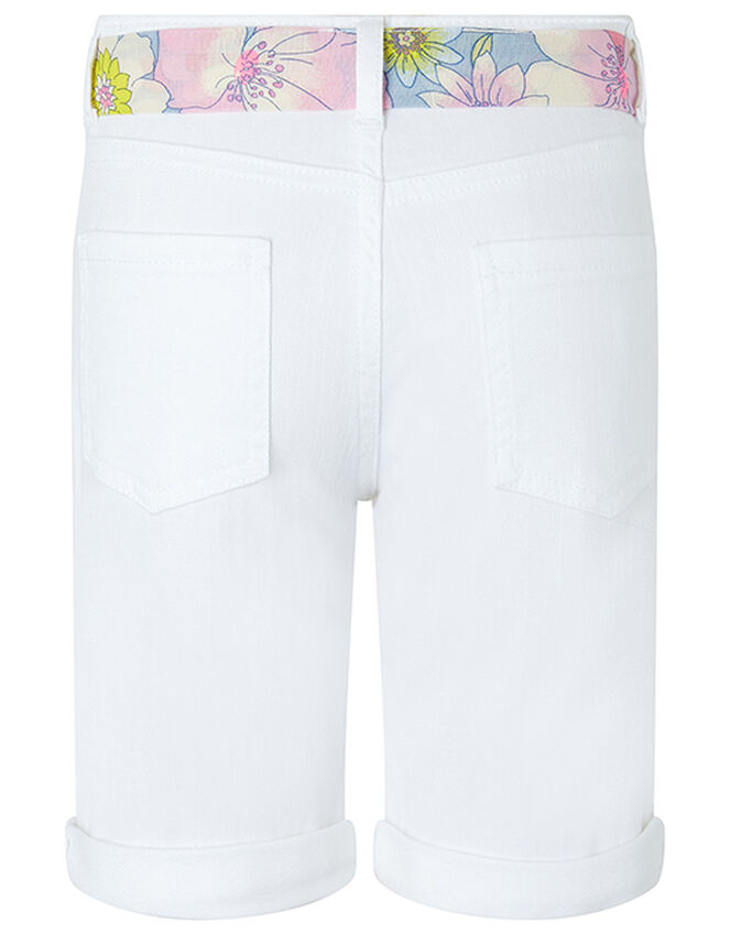 Dawn Denim Shorts with Floral Belt, White (WHITE), large