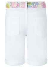 Dawn Denim Shorts with Floral Belt, White (WHITE), large