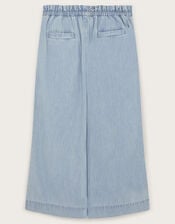 Wide Leg Chambray Trousers, Blue (BLUE), large