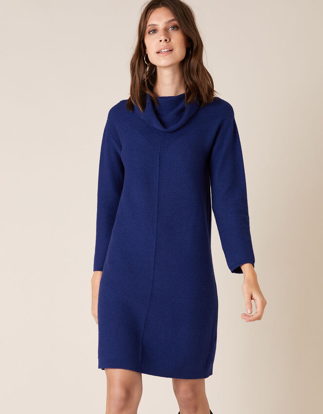 Cali Cowl Neck Knit Dress, Blue (BLUE), large