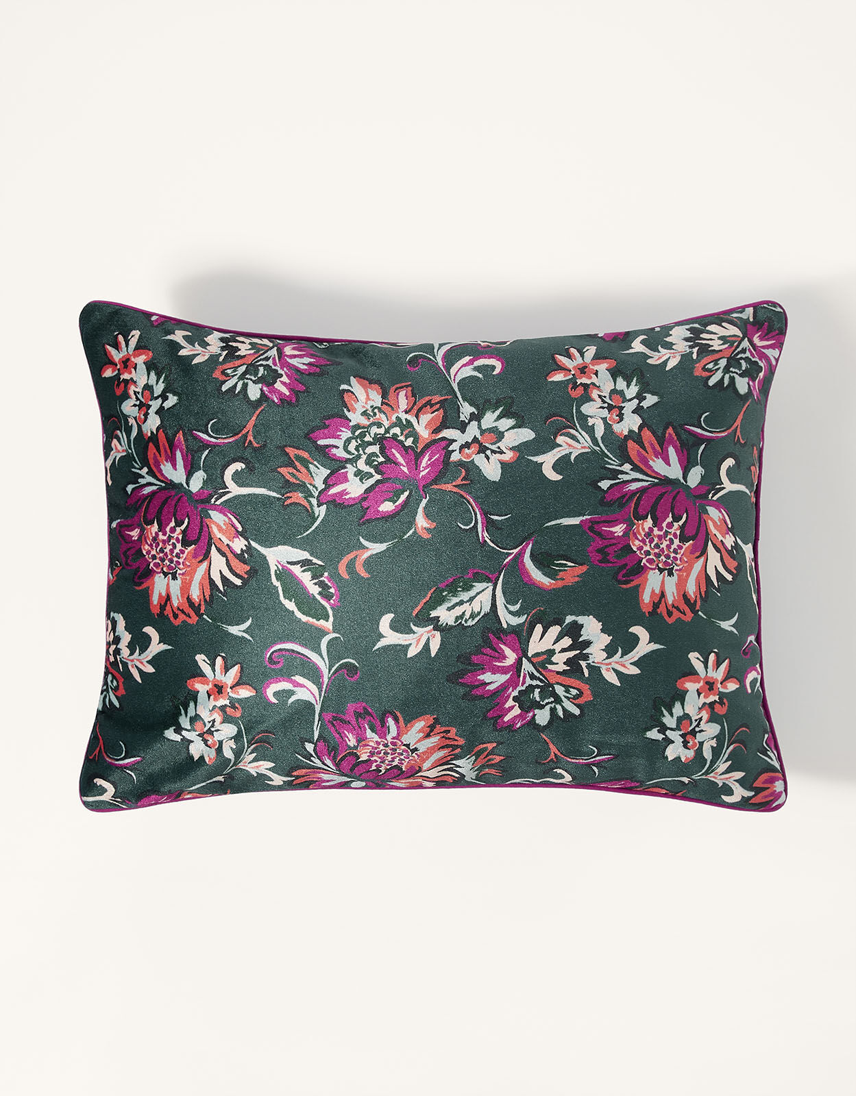 Velvet Floral Print Rectangular Cushion