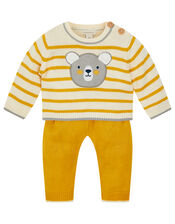 Newborn Bear Stripe Knit Set, Yellow (MUSTARD), large