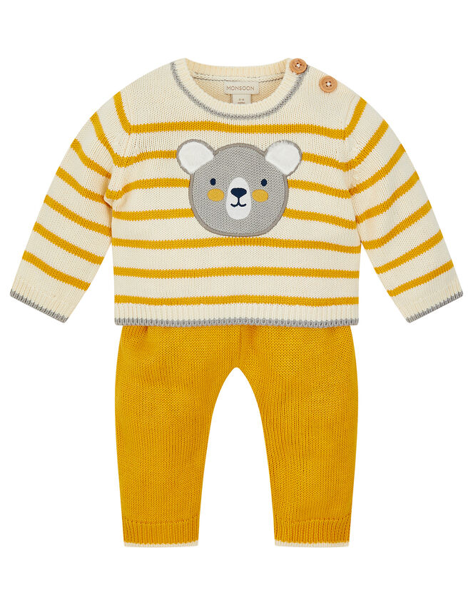 Newborn Bear Stripe Knit Set, Yellow (MUSTARD), large