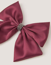 Satin Bow Hair Clip, Red (BURGUNDY), large